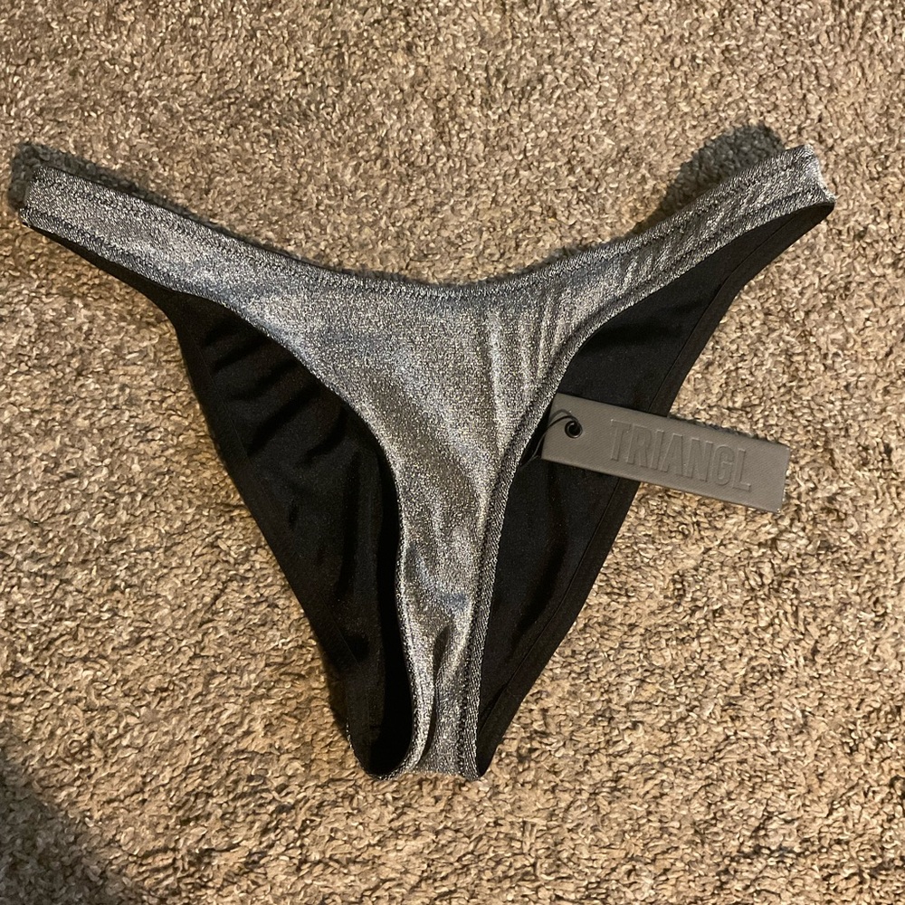 Triangl Sparkly Silver Bikini Bottom Only M NWT